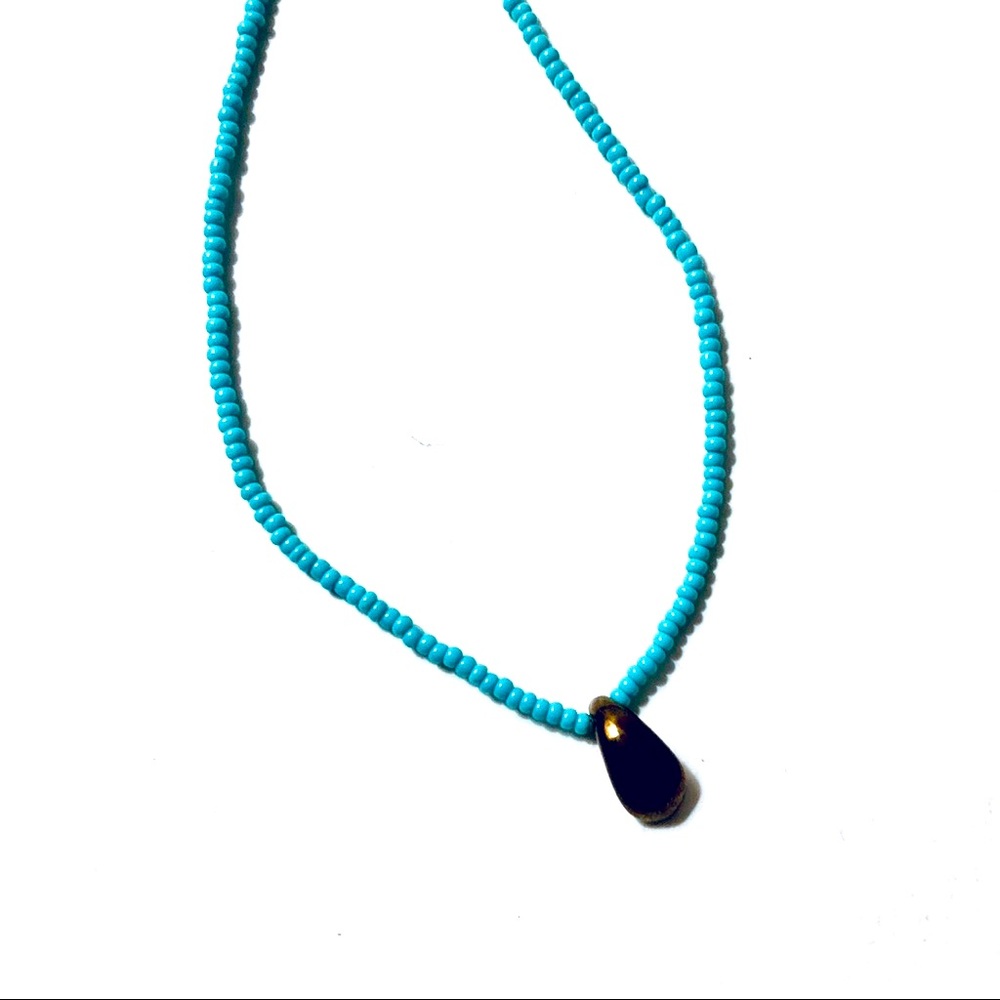 Handmade Simple Copper Aqua Seed Bead Necklace
